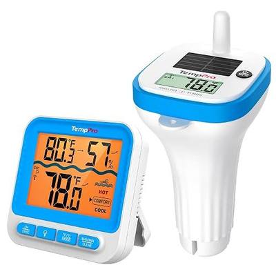 TempPro TempAir Solar Pool Thermometer Floating with Waterproof Sensor | 500FT, 0.9°F Accuracy, IPX8 Sensor, Larger Display, Digital Floating Pool Thermometer Wireless for Cold Plunge, Hot Tub, Spa