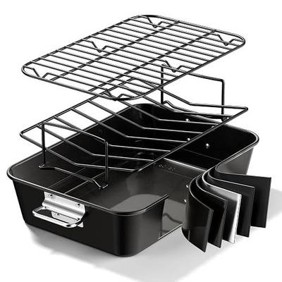 Nonstick Turkey Roasting Pan with 2 Racks, Up to 12 lb Turkey | Heavy-Duty Carbon Steel, 16" * 11", PFAS & PFOA Free, Dishwasher Safe, Built to Last for Turkey, Roasts & Baking.