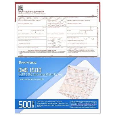 500 Sheets CMS 1500 Claim Forms,HCFA 1500 Insurance Claim Forms,New Version HCFA 1500 02/2012 Revision,Laser & Inkjet Compatible,Letter Size 8-12" x 11"