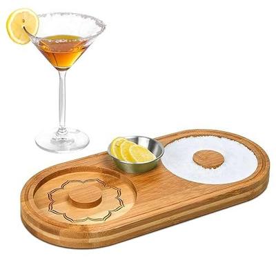 Solid Wood Margarita Rimmer Double Rimmer | Quick Salt Rimming, Easy-Clean Shallow Tray, Non-Slip for Home Bars & Parties, Professional Cocktail Plate for Bartenders