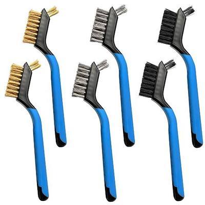 Mini Wire Brush Set 6Pcs - Nylon/Brass/Stainless Steel Bristles with Curved Handle Grip for Rust, Dirt & Paint Scrubbing with Deep Cleaning