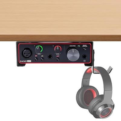 Metal Under Desk Mount and Wall Mount for Focusrite Scarlett Solo 3rd/4th Gen with Adjustable Headphone Hanger Stand, Metal Under Desk Mount for Audio Interfaces and Studio Gear (Black Holder Only)