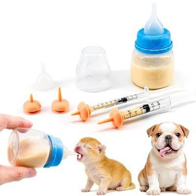 Pet Feeding Bottle and Syringe Set for Puppies and Kittens(1 Bottles,2 Syringes,6 Nipples) Blue