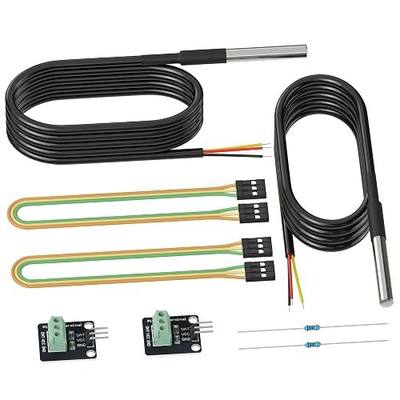 DROK 2 Pack Waterproof DS18B20 Temperature Sensor Probes with 2 Pack Probe Adapter Boards, Female to Female Jumper Wires and 4.7K ohm Resistors for Arduino Raspberry Pi DIY