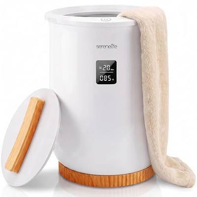SereneLife Digital Display Bucket Towel Warmers, White Large Towel Warmer for Spa and Bathroom, Luxury Towel Heater Gifts for Him & Her, Auto Shut-Off, Fits 2 large, Blankets, Bathrobes