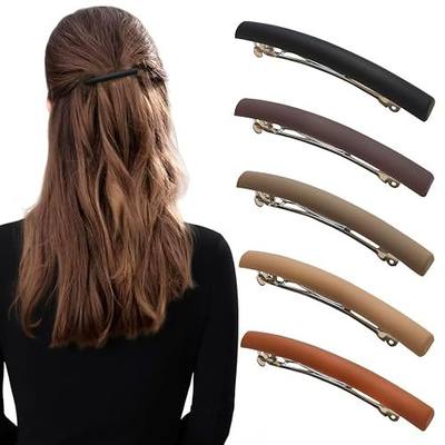 Slim French Hair Barrettes for Women No Slip Half Up Small Hair Barrette Clips Elegant Styling for Thin, Short or Fine Hair, 5 Pack