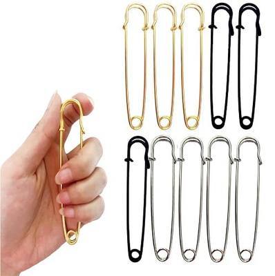 10PCS Large Safety Pins,4 Inch Heavy Duty,3 Colors Extra Large Safety pins (3Gold/3Black/4Silvery)