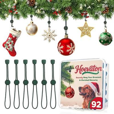 92 PCS Adjustable Christmas Ornament Hooks, Hoevaton Non-Slip Hanger Hooks for Hanging Small & Large Heavy Ornaments, Xmas Ornament Hanging Hooks for Holiday Tree Decorations (Green, 92 Count)