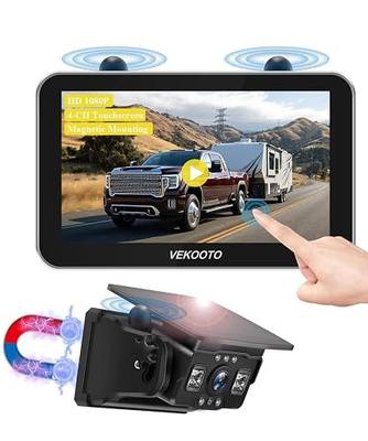 VEKOOTO VK7 Pro Magnetic Solar Wireless Backup Camera, 7'' IPS Touchscreen Monitor HD1080P No Wiring 15,800mAh Rechargeable Camera System for Hitching Gooseneck Horse Trailer RV Camper Car Truck