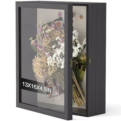 13x16 Shadow Box Frame with Acrylic Glass, Deep Large Shadow Boxes Display Cases for Tabletop and Wall Display, Memory Box for Keepsakes, Shadow Box for Flowers, Black with Linen Back