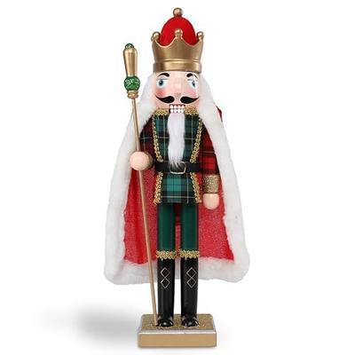 Vipush Christmas Wooden Nutcracker Soldier - 15 Inch The King in a Cloak Style Figure Ornament Desktop Xmas Puppet Decor Doll Pendant for Party Store Home