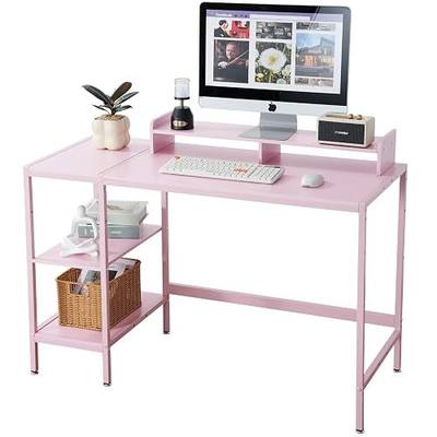 MINOSYS 47-inch Computer Desk with Storage Shelf - Ideal Gaming Desk for Bedrooms, Small Spaces, and Home Offices Modern Writing Desk for PCs,Pink Table.