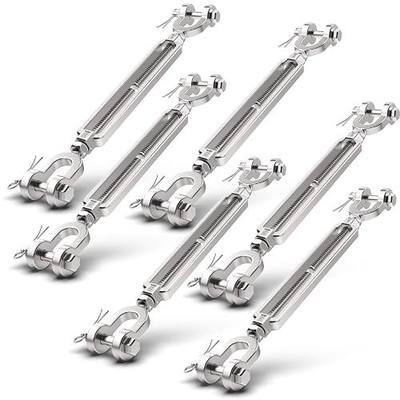 6 Pack 304 Stainless Steel Turnbuckle 3/16 M5 Jaw and Jaw Turnbuckle Tensioner Heavy Duty Turnbuckles for Cables Wire Rope Tension, Cable Railing, Shade Sail, 660 Lbs Working Load Limit