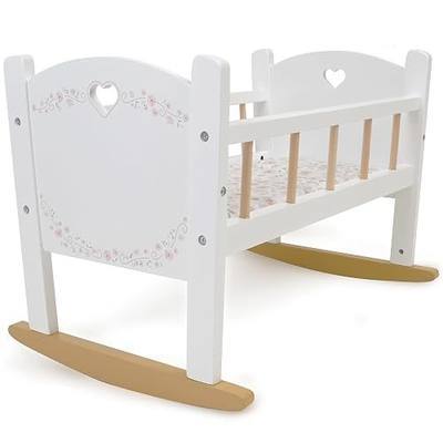 509 Crew: Little Flora - Wooden Doll Cradle - Flower-White-Pink, Doll Accessory, Smooth Rocking Motion, Mattress & Pillow, Pretend Play Toy, Kids 3+
