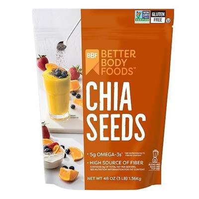 BetterBody Foods Chia Seeds 3 lbs, 48 Oz, with Omega-3, Non-GMO, Gluten Free, Keto Diet Friendly, Vegan, Good Source of Fiber, Add to Smoothies