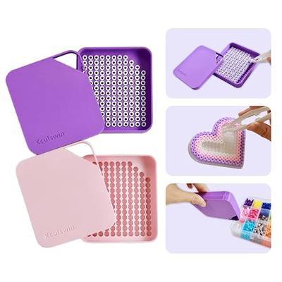 2 Pcs 5mm Fuse Beads Picking Tray Kit with Total 296 Holes | Efficient Sorting Tools with Effortless Beads Recovery, User-Friendly for Iron Bead Beginners, Pink and Purple