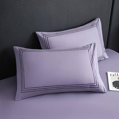 Queen Pillow Cases Set of 2 - Purple Striped Print Microfiber Pillowcases, Super Soft and Cozy Cooling Pillow Case with Envelop Closure, 20”x30“