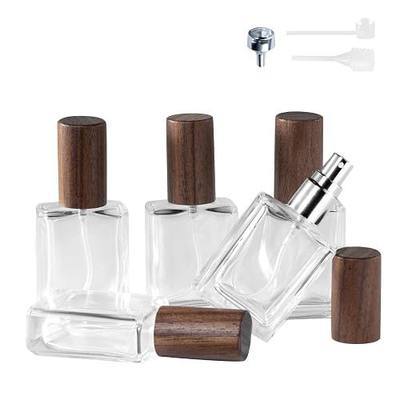 Perfume Atomizer, Refillable Spray Perfume Bottles 5pcs 0.5oz/15ml | Real Wood Lid, Classic Looking, Leak-Proof, Compact Size, Solid Bottle, Daily Touch-Up Spraying