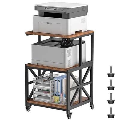 GreenForest Printer Stand with Lockable Wheels, Heavy Duty Printer Table | 3-Tier Storage Shelf, Fit 2-3 Printers/3d/Heat Press/Laser, Rolling Cart for Home Office, Small Spaces, 19.7"x17.7", Walnut