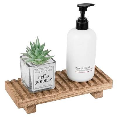Bathroom Tray Rustic Farmhouse Decor Wood Stand, 8.6" * 3.6" Brown | Waterproof, Lightweight, Easy Clean, Wood Riser Kitchen soap holder Accessories for Office Desk, Vanity, Counter, Sink