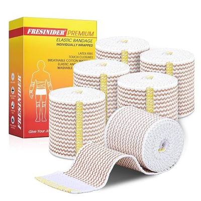 FRESINIDER Elastic Bandage Wrap, 2" x 6 Pack – Latex Free Cotton Compression Bandage with Hook & Loop Closure at Both Ends, Reusable Wrap for Sports, Medical, and Injury Recovery