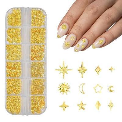 3D Star Nail Charms, Sun Moon Stars Metal Nail Charms for Nails Art Design, 12 Styles(Gold)