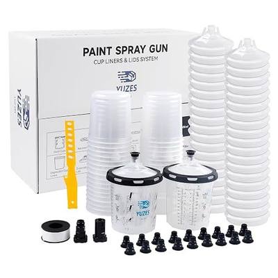 YUZES Disposable Paint Cups for Spray Gun, 20 oz 40-Pack 125-Micron Kit | 40 Paint Cup Liners & 125-Micron Lids, 2 Hard Cups & 2 Adapters for HVLP/LVLP Spray Gun 360° Spray & Less Cleanup