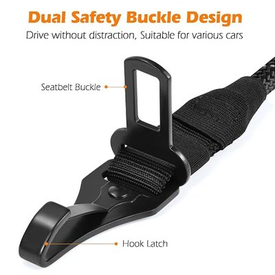 PetBonus Dog Seat Belt for Car, Durable Rope Dog Car Harness Seatbelt for Vehicle, Pet Tether Safety Restraint with Heavy Duty Buckle Hook Latch Lockable Clip for Small Medium Large Breeds (Black)