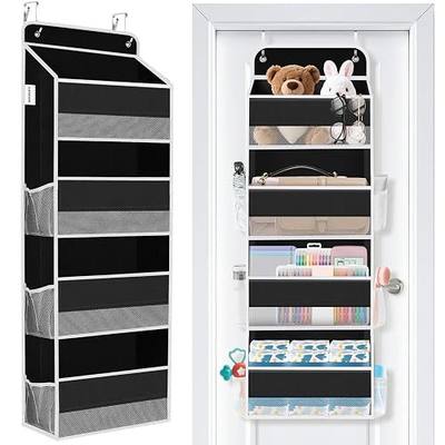 WISELIFE Over The Door Organizer Storage 4 Shelves Large Capacity Hanging Bedroom Storage Solution with 6 Side Pockets for Dorm Bathroom Pantry Nursery and Baby Essentials Holds up to 40 Lbs (Black)