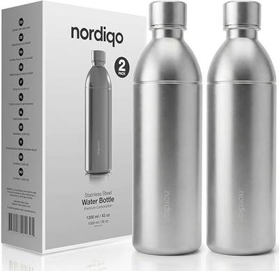 43 oz Stainless Steel Bottle for Aarke Carbonator 3 & SMEG | BPA-free. No expiry date. Leakproof. Fill lines inside & outside. 1300 ml. Anti-fingerprint. 2-Pack