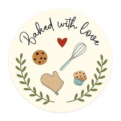 120 Pack Baked with Love Stickers, Round Baking Labels for Cookies, Sourdough Bread & Homemade Treat Packaging, Bakery & Small Business Sealing Stickers for Gift Bags, Boxes & Jars, 1.6"
