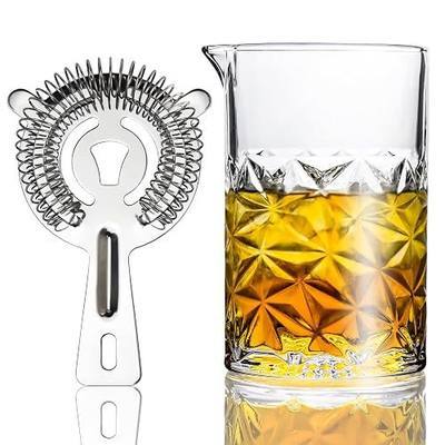 Cocktail Mixing Glass with Strainer Set, Bartender Gifts for Men | 24 oz Crystal Stirring Glass with 304 Stainless Steel Strainer, Elegant and Professional Barware Tools, Housewarming Gift