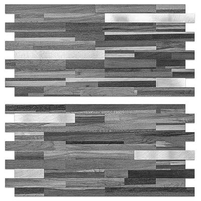 AULIGET 40 Sheets Peel and Stick Backsplash, Black & Grey Wood Look PVC Mixed Metal Stick on Backsplash Tiles for Kitchen