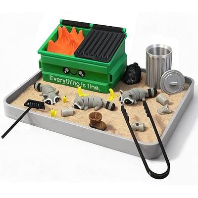 Dumpster Fire Zen Garden for Desk Decor, Funny Desk Accessories Zen Garden Kit, Office Mini Garbage Fire Coworker Gifts, Birthday, Friends, Stress Relief Sandbox