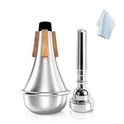 5C Trumpet Mouthpiece with Lightweight Aluminum Practice Trumpet Mute Silencer Fit for Yamaha Bach Conn King Replacement Musical Instruments Accessories, Silver