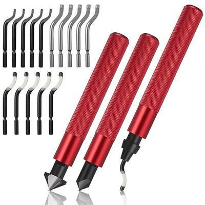 3 Pcs Hand Deburring Tool Kit 2 Countersink Hand Reamer and 1 Deburring Tool with 15 Extra High Speed Steel Swivel Blade for Metal, Resin, Aluminum, Copper, Plastic, 3D Printing, Wood(Red)
