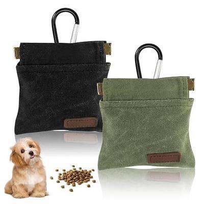 2Pcs Dog Treat Pouch, Dog Treat Pouches for Pet Training, Portable Auto Closing Dog Walking Bag with Carabiner for Puppy Travel or Outdoor Use Black Green