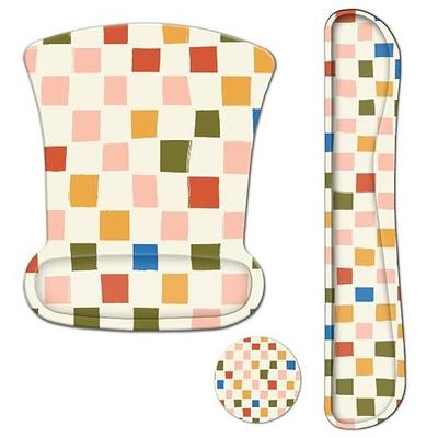 ARTSO Wrist Rest Support for Mouse Pad and Keyboard Set, Ergonomic Mousepad with Non-Slip Base, Soft Raised Memory Foam Mouse Pad, Easy Typing,Pain Relief,Vintage Color Plaid