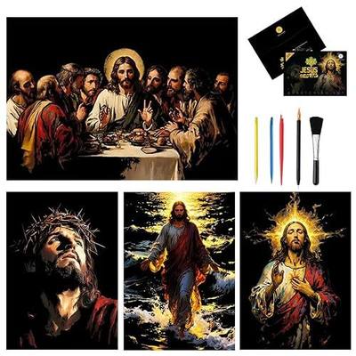 Scratch Art Adult Paint by Scratch Jesus Portraits Scratch Art Books 16x11.2 Inch 4 Sheets(Jesus Memorial Edition )