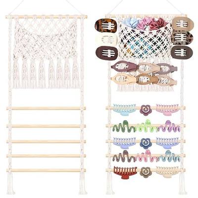 SNOWSTAR Macrame Hair Claw Clip Organizer,Large Capacity Mesh Bag Scrunchies Holder and Hair Ties Organizer for Women Girls,Hair Accessorie Hanging Storage Home Decor Wall,Door