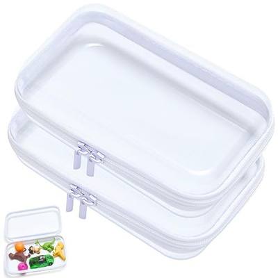 Clear Hard Shell Zipper Case, Upgraded Thicker Transparent Plastic Bins for Organizing, See Through Zipper Pouches Makeup Case, Lidded Storage Bins Organizer for Storage Cosmetics (S+S)