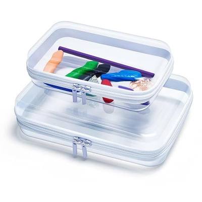 Clear Zipper Hard Shell Case, See Through Transparent Pouches for Makeup Cosmetic Storage Organizer(S+M)