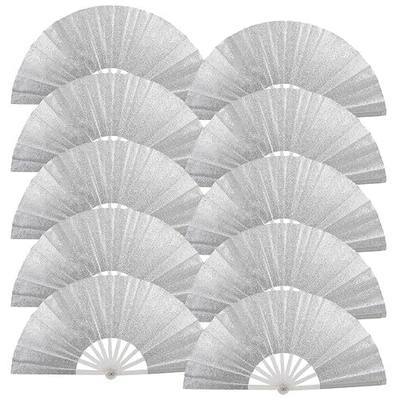 10PCS Large Handheld Rave Folding Fan for men/women,Foldable Decorative Fans,rave accessories,Used for Dance,Parties,Wedding,Music Festival, Decorations (Glitter Silvery)