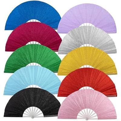10PCS Large Handheld Rave Folding Fan for men/women,Foldable Decorative Fans,rave accessories,Used for Dance,Parties,Wedding,Music Festival, Decorations (Glitter Mixed)