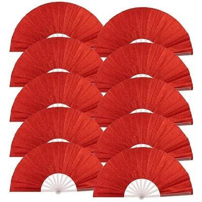 10PCS Large Handheld Rave Folding Fan for men/women,Foldable Decorative Fans,rave accessories,Used for Dance,Parties,Wedding,Music Festival, Decorations (Glitter Red)