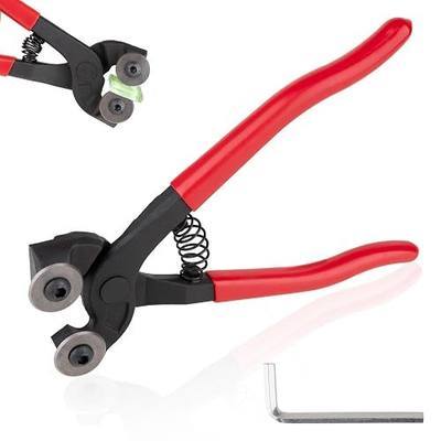 Glass Tile Nippers 7" with an Allen Wrench | Heavy Duty Wheeled Glass Mosaic Nipper, Glass Nippers with Rubber Handle for Stained Glass, Ceramic Tile Nipper Mosaic Tools