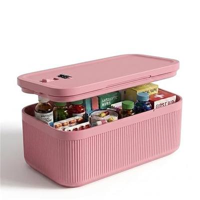 Small Lock Box for Medication Safe, Lockbox for Phone Jail, Medicine Lockable Storage Box with Code for Pills/First Aid Kits, Locked Food/Snack Box Container for Home/Fridge/Office (Pink)