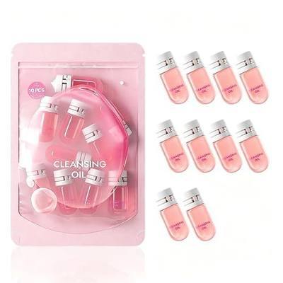 Mini Cleansing Oil Portable 2ml Capsule 10 Bottles for Travel & Business Trips, 2-in-1 Cleanse & Hydrate, Rose Scent Makeup Remover, Gentle Skincare for All Skin Types (10)