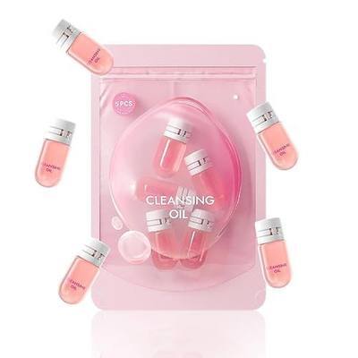 Single-use Portable Cleansing Oil 2ml Capsule 5 Bottles for Travel & Business Trips, 2-in-1 Cleanse & Hydrate, Rose Scent, Gentle Skincare for All Skin Types (5)
