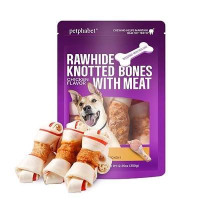 PETPHABET Chicken Wrapped Rawhide Dog Bones, 5-5.5 Inch, 5 Count | Long Lasting Dog Knotted Bones Chew Treats, Medium & Large Dogs, Beefhide Dog Snacks, Training Healthy Chewing, High Protein